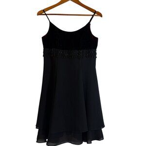 Party Dress Sm Black Mini Velvet Top Ruffle Hem Spaghetti Strap Zip Back Clubs